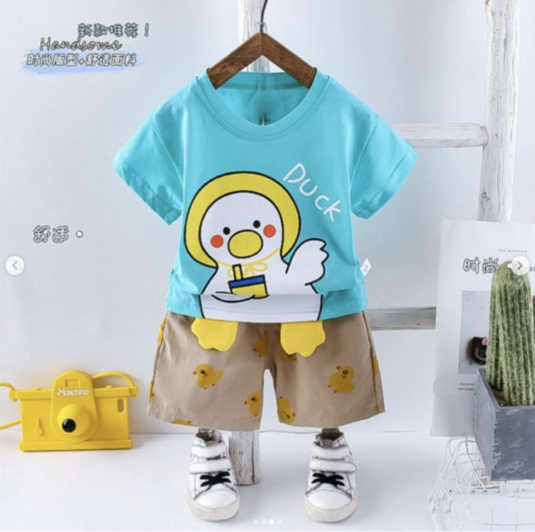 Summer boys and girls round neck cartoon short-sleeved suit baby casual shorts two-piece suit trendy - Image 3