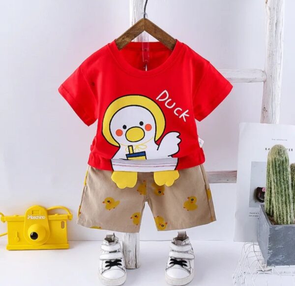 Summer boys and girls round neck cartoon short-sleeved suit baby casual shorts two-piece suit trendy