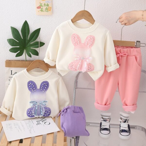 Baby Girl Stylish Sports Style Pearl Rabbit Sweatshirt