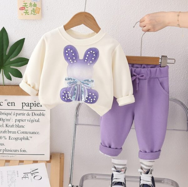 Baby Girl Stylish Sports Style Pearl Rabbit Sweatshirt - Image 3