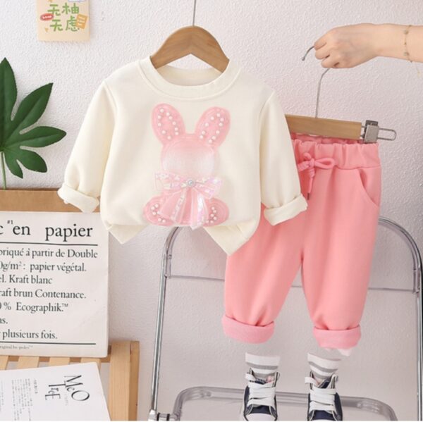 Baby Girl Stylish Sports Style Pearl Rabbit Sweatshirt - Image 2