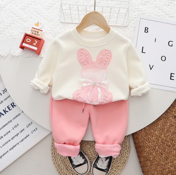 Baby Girl Stylish Sports Style Pearl Rabbit Sweatshirt - Image 5