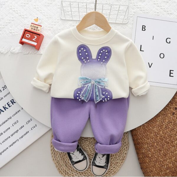 Baby Girl Stylish Sports Style Pearl Rabbit Sweatshirt - Image 6