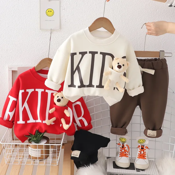 New Style Autumn/Winter Crew Neck Alphabetic Bear Sweatshirt Pant Set