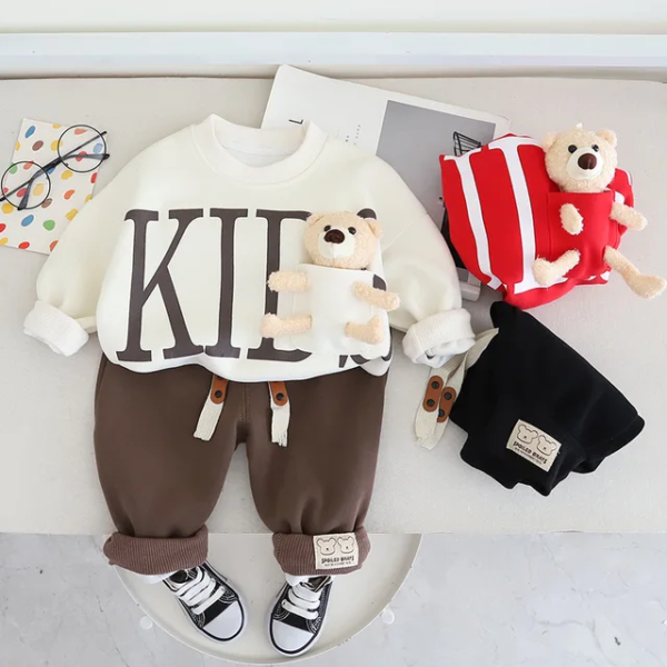 New Style Autumn/Winter Crew Neck Alphabetic Bear Sweatshirt Pant Set - Image 2