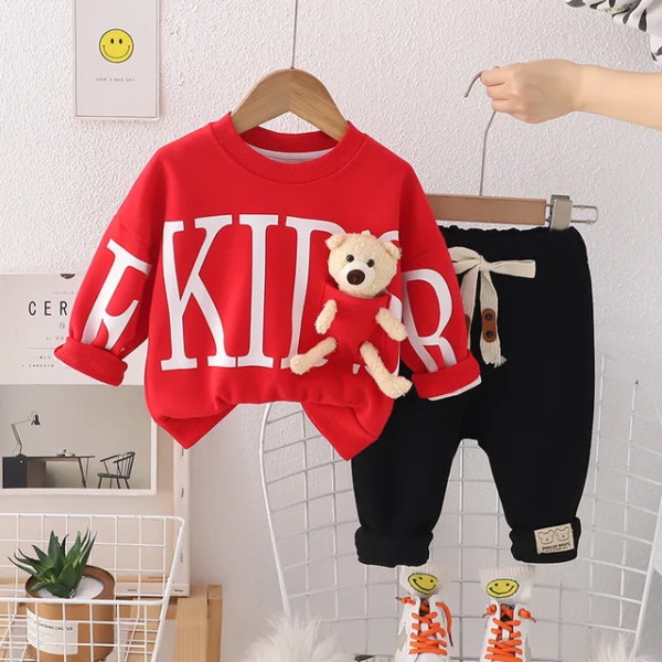 New Style Autumn/Winter Crew Neck Alphabetic Bear Sweatshirt Pant Set - Image 4