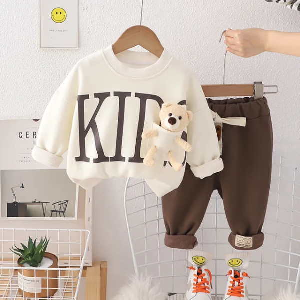 New Style Autumn/Winter Crew Neck Alphabetic Bear Sweatshirt Pant Set - Image 6