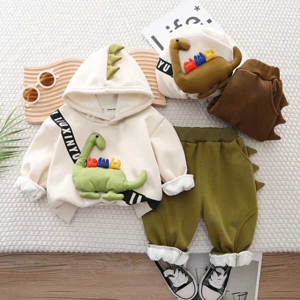 3D Puffer DInosaur Hoodie Set - Image 3