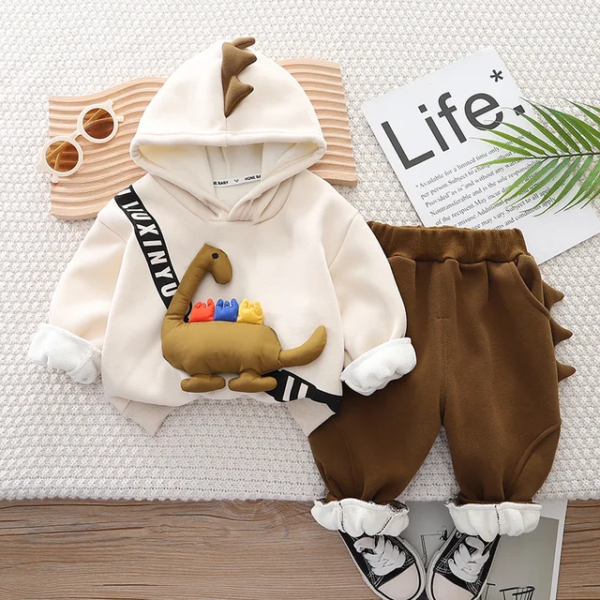 3D Puffer DInosaur Hoodie Set - Image 4