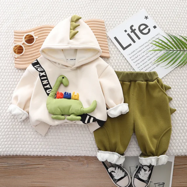 3D Puffer DInosaur Hoodie Set - Image 5