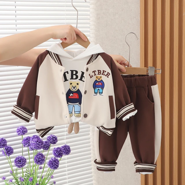 Baby casual winter 3 pcs jacket hoodie pant set - Image 4