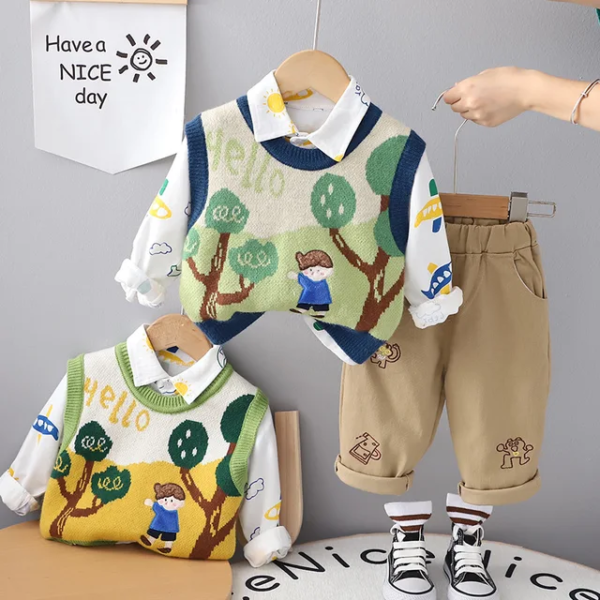 New Winter Cardigan Vest,Long Sleeve,Full Pant Set for kids