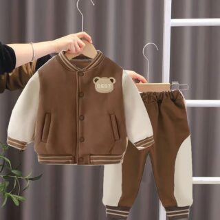 Baby velvet coat thick baseball jacket set