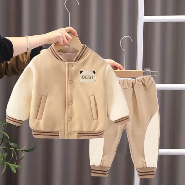 Baby velvet coat thick baseball jacket set - Image 2