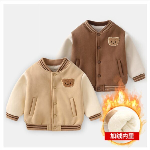 Baby velvet coat thick baseball jacket set - Image 3