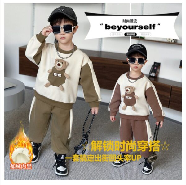 Baby Winter Children's Wear 2023 New Sports Set Cute Cartoon Plush Thickened Sweater Casual Two Piece Set - Image 6