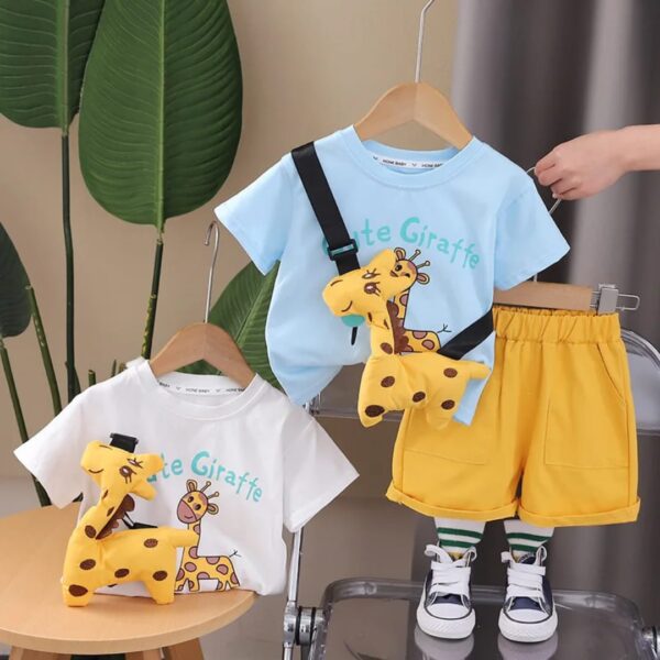 Summer Foreign Trade New Giraffe Cartoon Doll Round Neck Short Sleeve Suit